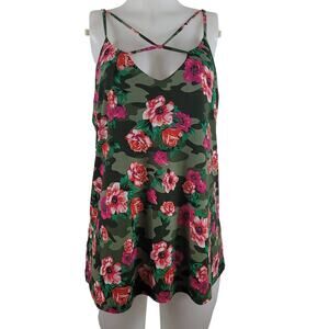 Venus Green Camo Floral Blouse Tank Top Women's Large